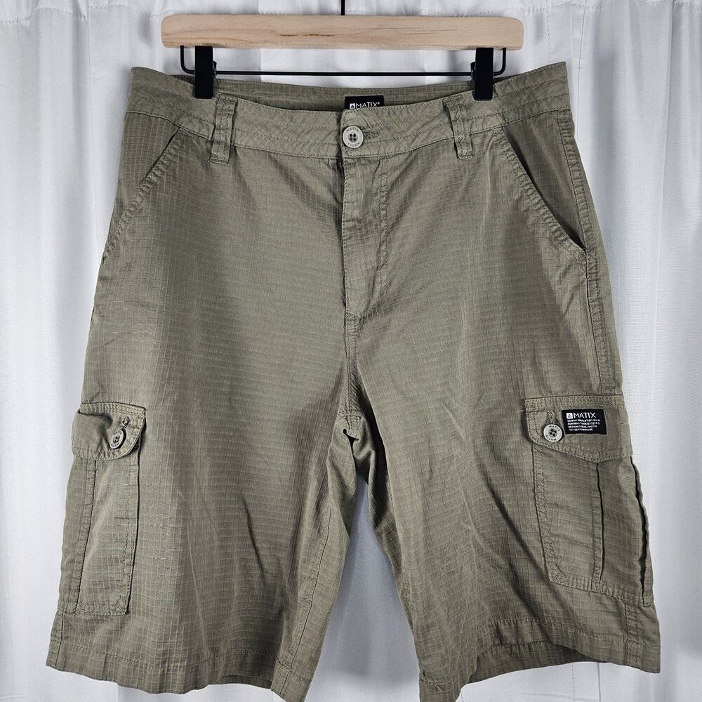 Matix Cargo Shorts Men's Size 34 Olive Military Green Ripstop Utility 11" Inseam